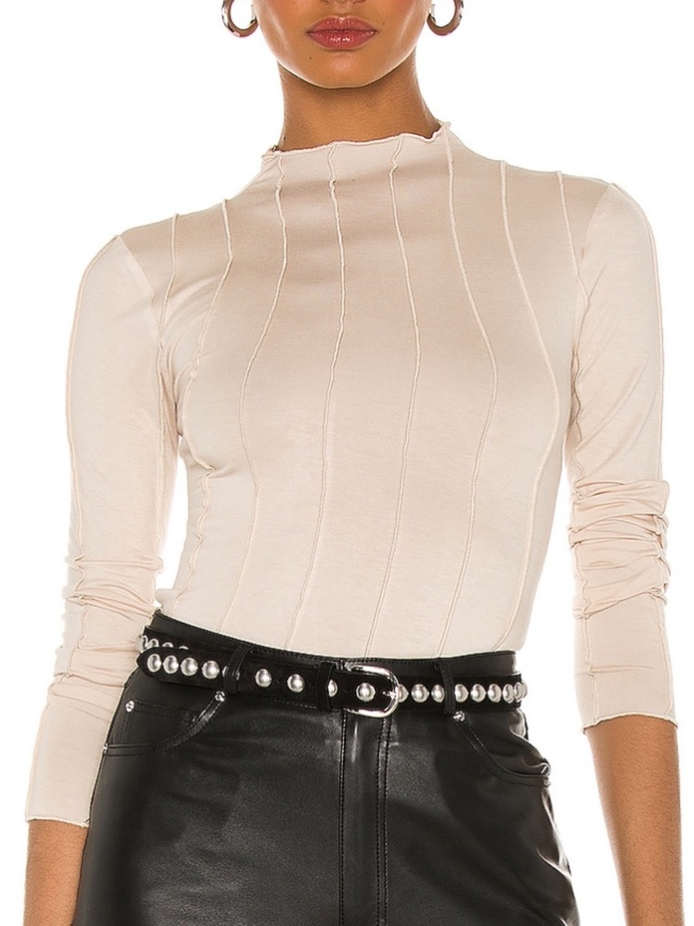 Lovers and Friends Seamed Long Sleeve Top Beige S NWT - Picture 5 of 5